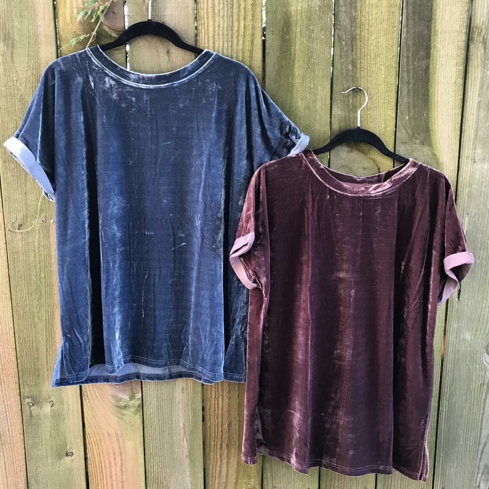 LOT OF 2 Crushed Velvet Relaxed Short Sleeve Tops